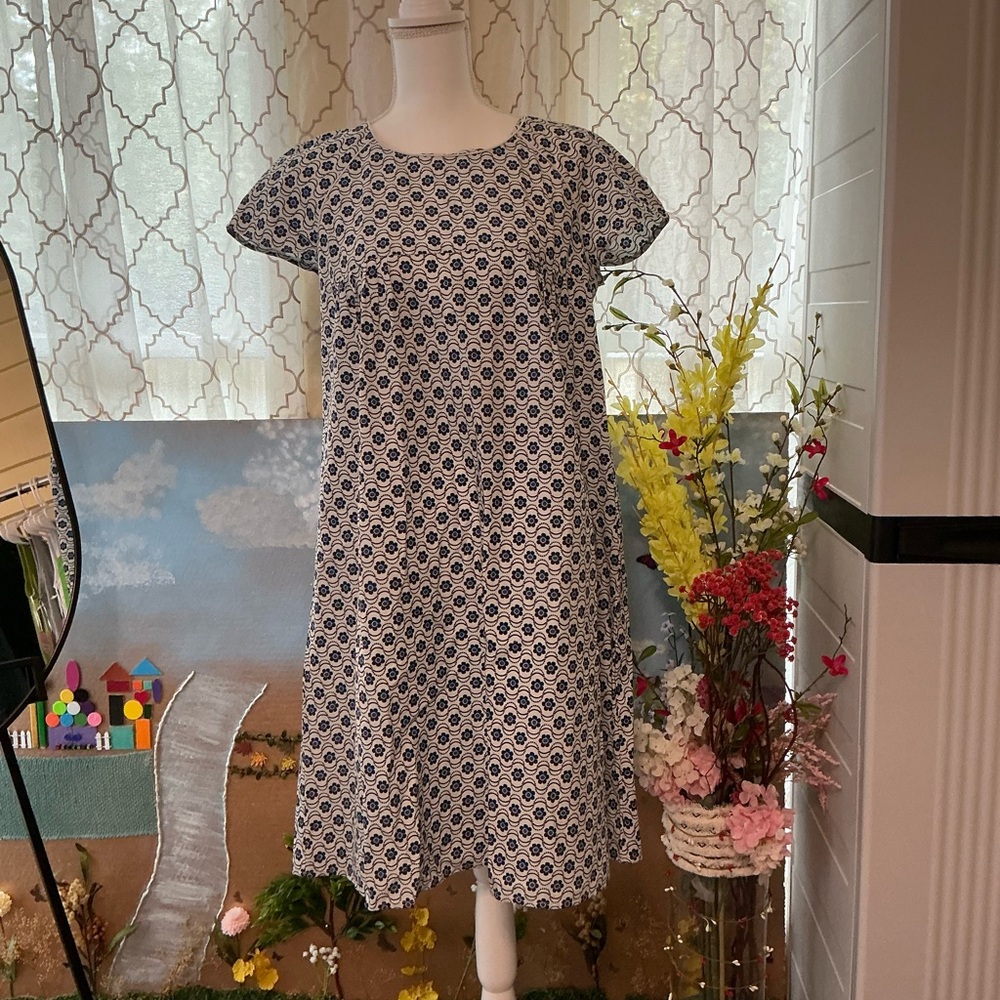 Molly Bracken Navy and White Patterned Midi Dress